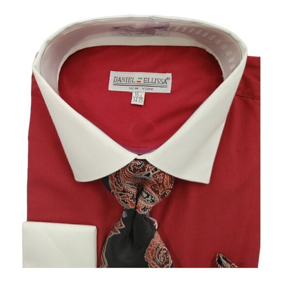 MEN'S DANIEL ELLISSA SOLID BODY, WHITE COLLAR FRENCH CUFF DRESS SHIRT. DS3829P2 - Picture 2 of 4